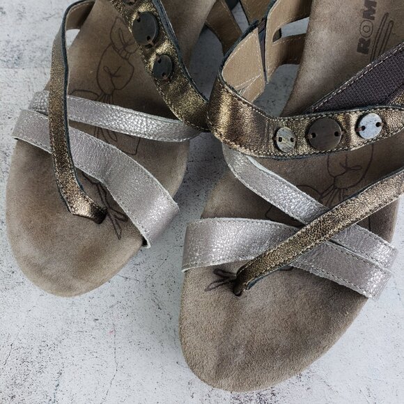 Romika Metallic Leather Wedge Sandals Slides Comfort Shoes size 39 US 8.5 - Picture 6 of 14
